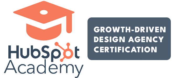 The image shows the HubSpot Academy logo, featuring an orange graduation cap icon and the words "HubSpot Academy." Next to it, a dark blue rectangular box contains the text "Growth-Driven Design Agency Certification." It conveys that HubSpot Academy offers a certification program focused on growth-driven design for agencies.