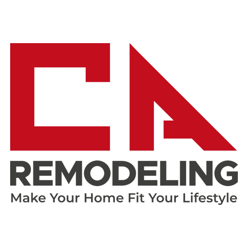 The image features the logo for "CA Carpentry and Remodeling," with the tagline "a Contractor Websites Plus Customer." The design uses bold red and black elements, including a stylized roof shape, reflecting the company's focus on carpentry and remodeling services.