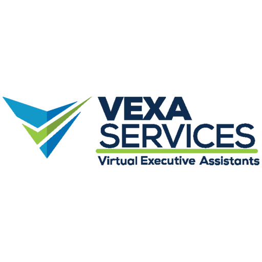 The image showcases the logo for VEXA Services, a Stafford Technologies customer. The design features a modern blue and green color scheme, with chevron shapes symbolizing military service and a checkmark representing productivity and task completion. The company specializes in providing virtual executive assistants to help clients efficiently manage tasks they lack the time or desire to handle, emphasizing streamlined solutions to "get more of what matters done."